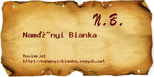 Naményi Bianka névjegykártya